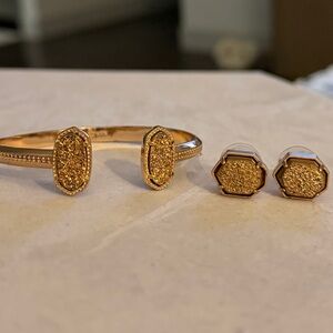 Kendra Scott Rose Gold Drusy Bracelet and Hexagon Stud Set